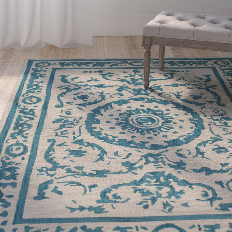 Lark Manor Clermont HandTufted Teal/Tan Area Rug Wayfair